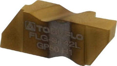 Tool-Flo - 3142FLG Grade GP50, 3.61mm Cutting Width Carbide Grooving Insert - 4.57mm Max Depth of Cut, Left Hand, 0.005 to 0.01" Corner Radius, TiN Finish - Caliber Tooling