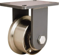 Hamilton - 5" Diam x 2-1/16" Wide x 8" OAH Top Plate Mount Rigid Caster - Forged Steel, 4,200 Lb Capacity, Straight Roller Bearing, 5-1/2 x 7-1/4" Plate - Caliber Tooling