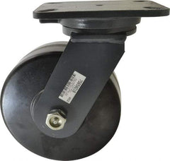 Hamilton - 8" Diam x 3" Wide x 10-1/2" OAH Top Plate Mount Swivel Caster - Phenolic, 3,000 Lb Capacity, Roller Bearing, 5-1/4 x 7-1/4" Plate - Caliber Tooling