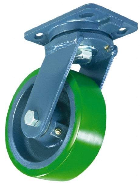 Hamilton - 8" Diam x 2" Wide x 9-1/2" OAH Top Plate Mount Swivel Caster - Polyurethane, 1,500 Lb Capacity, Precision Sealed Bearing, 4 x 5" Plate - Caliber Tooling