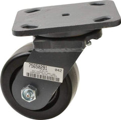 Hamilton - 4" Diam x 2" Wide x 5-5/8" OAH Top Plate Mount Swivel Caster - Phenolic, 800 Lb Capacity, Roller Bearing, 4 x 5" Plate - Caliber Tooling