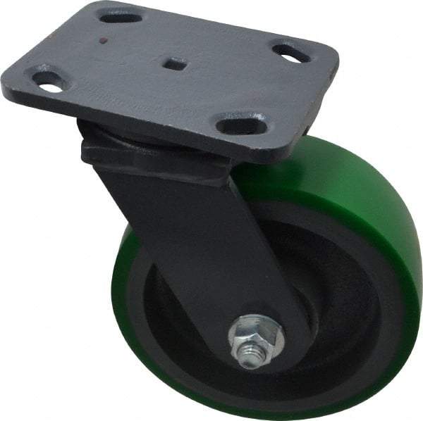 Hamilton - 6" Diam x 2" Wide x 7-1/2" OAH Top Plate Mount Swivel Caster - Polyurethane, 1,200 Lb Capacity, Precision Sealed Bearing, 4 x 5" Plate - Caliber Tooling