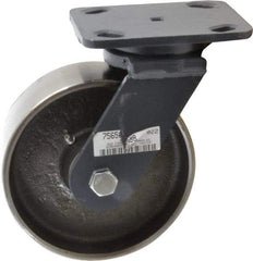 Hamilton - 6" Diam x 2" Wide x 7-1/2" OAH Top Plate Mount Swivel Caster - Forged Steel, 2,000 Lb Capacity, Roller Bearing, 4 x 5" Plate - Caliber Tooling