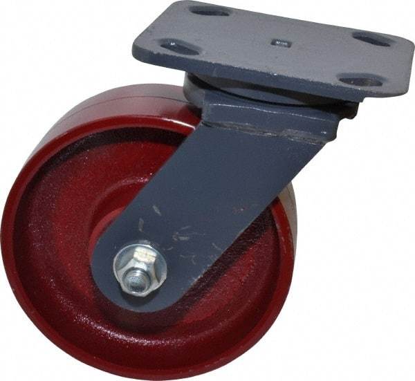 Hamilton - 6" Diam x 2" Wide x 7-1/2" OAH Top Plate Mount Swivel Caster - Cast Iron, 1,400 Lb Capacity, Precision Sealed Bearing, 4 x 5" Plate - Caliber Tooling