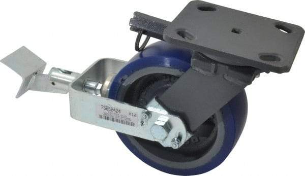 Hamilton - 6" Diam x 2" Wide x 7-1/2" OAH Top Plate Mount Swivel Caster with Brake - Polyurethane, 960 Lb Capacity, Precision Sealed Bearing, 4 x 5" Plate - Caliber Tooling