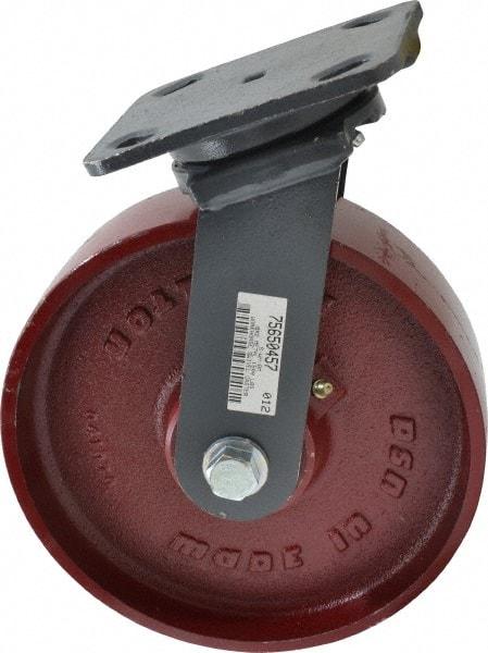 Hamilton - 8" Diam x 2" Wide x 9-1/2" OAH Top Plate Mount Swivel Caster - Cast Iron, 1,500 Lb Capacity, Roller Bearing, 4 x 5" Plate - Caliber Tooling