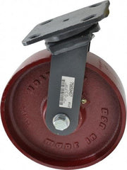 Hamilton - 8" Diam x 2" Wide x 9-1/2" OAH Top Plate Mount Swivel Caster - Cast Iron, 1,500 Lb Capacity, Roller Bearing, 4 x 5" Plate - Caliber Tooling