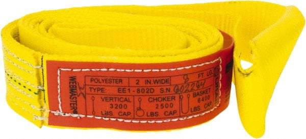 Lift-All - 8' Long x 2" Wide, 3,200 Lb Vertical Capacity, 1 Ply, Polyester Web Sling - 2,500 Lb Choker Capacity, Yellow - Caliber Tooling