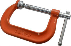 Gibraltar - Regular-Duty 4" Max Opening, 3-1/4" Throat Depth, Forged Steel Standard C-Clamp - 6,200 Lb Capacity, 0" Min Opening, Deep Throat - Caliber Tooling