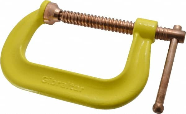 Gibraltar - Regular-Duty 4" Max Opening, 3-1/4" Throat Depth, Forged Steel Standard C-Clamp - 6,200 Lb Capacity, 0" Min Opening, Deep Throat, Copper Plated Screw - Caliber Tooling