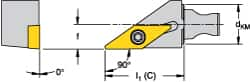 Kennametal - Left Hand Cut, Size KM16, VBMT 160408 Insert Compatiblity, External Modular Turning & Profiling Cutting Unit Head - 10mm Ctr to Cutting Edge, 30mm Head Length, Through Coolant, Series Micro Screw-On - Caliber Tooling