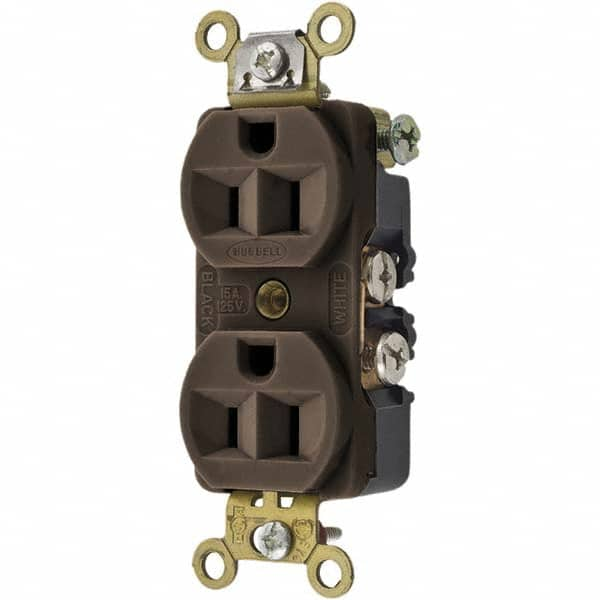 Hubbell Wiring Device-Kellems - 125V 15A NEMA 5-15R Industrial Grade Brown Straight Blade Duplex Receptacle - Caliber Tooling