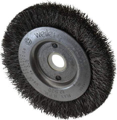 Weiler - 3" OD, 1/2" Arbor Hole, Crimped Steel Wheel Brush - 7/16" Face Width, 1/2" Trim Length, 0.008" Filament Diam, 12,500 RPM - Caliber Tooling