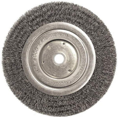 Weiler - 6" OD, 5/8" Arbor Hole, Crimped Steel Wheel Brush - 1/2" Face Width, 1-1/16" Trim Length, 0.0118" Filament Diam, 6,000 RPM - Caliber Tooling