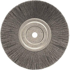 Weiler - 8" OD, 5/8" Arbor Hole, Crimped Steel Wheel Brush - 3/4" Face Width, 2-1/16" Trim Length, 0.006" Filament Diam, 6,000 RPM - Caliber Tooling