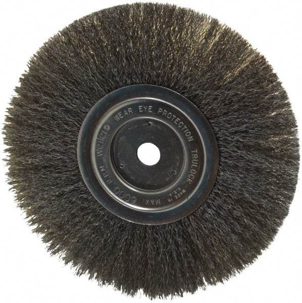 Weiler - 8" OD, 5/8" Arbor Hole, Crimped Steel Wheel Brush - 3/4" Face Width, 2-1/16" Trim Length, 0.008" Filament Diam, 6,000 RPM - Caliber Tooling