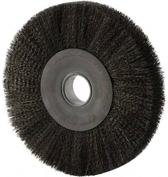 Weiler - 12" OD, 2" Arbor Hole, Crimped Steel Wheel Brush - 2" Face Width, 2-7/8" Trim Length, 0.014" Filament Diam, 3,000 RPM - Caliber Tooling