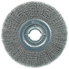 Weiler - Wheel Brushes; Outside Diameter (Inch): 12 ; Arbor Hole Thread Size: 2 ; Wire Type: Crimped Wire ; Fill Material: Steel ; Face Width (Inch): 1-1/4 ; Trim Length (Inch): 3 - Exact Industrial Supply