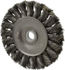 Weiler - 3" OD, 1/2" Arbor Hole, Knotted Steel Wheel Brush - 3/8" Face Width, 5/8" Trim Length, 0.014" Filament Diam, 25,000 RPM - Caliber Tooling