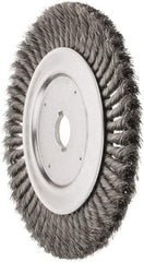 Weiler - 10" OD, 1-1/4" Arbor Hole, Knotted Steel Wheel Brush - 3/4" Face Width, 1-3/4" Trim Length, 0.016" Filament Diam, 4,500 RPM - Caliber Tooling