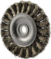 Weiler - 3" OD, 1/2" Arbor Hole, Knotted Stainless Steel Wheel Brush - 3/8" Face Width, 5/8" Trim Length, 0.014" Filament Diam, 25,000 RPM - Caliber Tooling