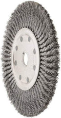 Weiler - 12" OD, 1-1/4" Arbor Hole, Knotted Steel Wheel Brush - 5/8" Face Width, 2-1/4" Trim Length, 0.02" Filament Diam, 4,500 RPM - Caliber Tooling