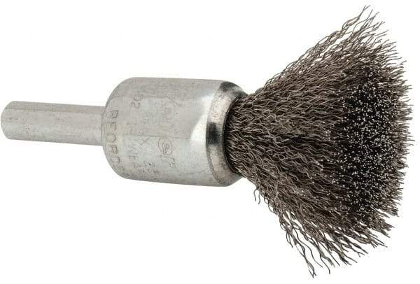 Weiler - 1/2" Brush Diam, Crimped, End Brush - 1/4" Diam Steel Shank, 25,000 Max RPM - Caliber Tooling