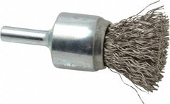 Weiler - 3/4" Brush Diam, Crimped, End Brush - 1/4" Diam Steel Shank, 22,000 Max RPM - Caliber Tooling