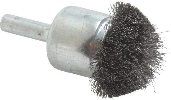 Weiler - 1-1/4" Brush Diam, Crimped, Flared End Brush - 1/4" Diam Shank, 20,000 Max RPM - Caliber Tooling