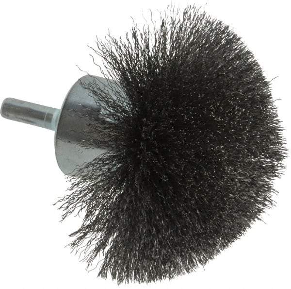 Weiler - 3" Brush Diam, Crimped, Flared End Brush - 1/4" Diam Shank, 16,000 Max RPM - Caliber Tooling