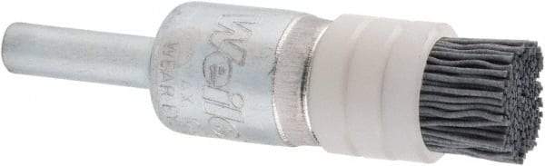 Weiler - 320 Grit, 1/2" Brush Diam,Crimped, End Brush - Extra Fine Grade, 1/4" Diam Shank, 10,000 Max RPM - Caliber Tooling