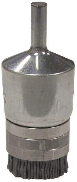 Weiler - 180 Grit, 1" Brush Diam, Crimped, End Brush - Very Fine Grade, 1/4" Diam Shank, 10,000 Max RPM - Caliber Tooling