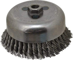 Weiler - 6" Diam, 5/8-11 Threaded Arbor, Steel Fill Cup Brush - 0.035 Wire Diam, 1-3/8" Trim Length, 6,600 Max RPM - Caliber Tooling