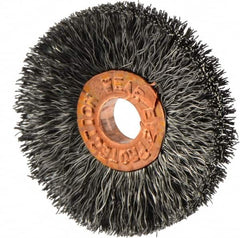 Weiler - 1-1/4" OD, 1/4" Arbor Hole, Crimped Steel Wheel Brush - 1/4" Face Width, 3/8" Trim Length, 0.006" Filament Diam, 20,000 RPM - Caliber Tooling