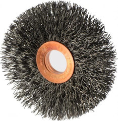 Weiler - 3" OD, 5/8" Arbor Hole, Crimped Steel Wheel Brush - 5/8" Face Width, 15/16" Trim Length, 0.014" Filament Diam, 20,000 RPM - Caliber Tooling