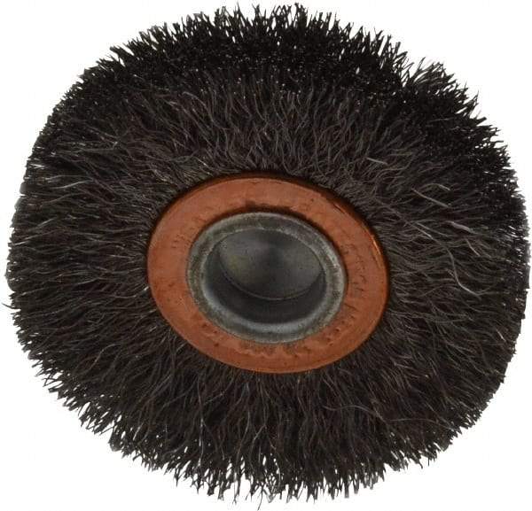 Weiler - 2" OD, 1/4" Shank Diam, Crimped Steel Wheel Brush - 3/8" Face Width, 1/2" Trim Length, 0.006" Filament Diam, 20,000 RPM - Caliber Tooling