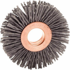 Weiler - 2" OD, 1/2" Arbor Hole, Nylon Wheel Brush - 3/8" Face Width, 1/2" Trim Length, 0.04" Filament Diam, 10,000 RPM - Caliber Tooling