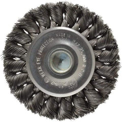 Weiler - 3-1/4" OD, 1/4" Shank Diam, Knotted Steel Wheel Brush - 3/8" Face Width, 5/8" Trim Length, 0.0118" Filament Diam, 25,000 RPM - Caliber Tooling