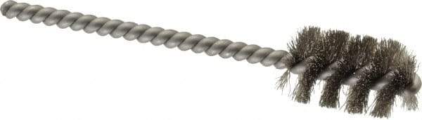 Weiler - 5/8" Diam Helical Stainless Steel Tube Brush - 0.005" Filament Diam, 1" Brush Length, 3-1/2" OAL, 3/16" Diam Stainless Steel Shank - Caliber Tooling