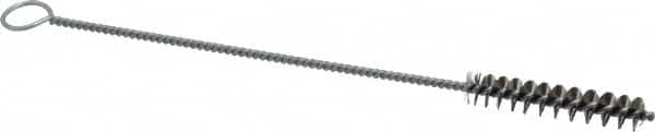 Weiler - 2" Long x 3/8" Diam Steel Hand Tube Brush - Single Spiral, 8" OAL, 0.004" Wire Diam, 1/8" Shank Diam - Caliber Tooling