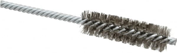 Weiler - 3/4" Diam Helical Stainless Steel Tube Brush - Double Spiral, 0.006" Filament Diam, 2-1/2" Brush Length, 5-1/2" OAL, 1/4" Diam Shank - Caliber Tooling