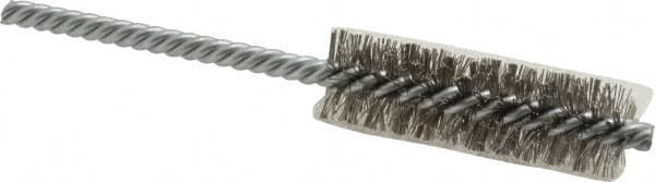 Weiler - 3/4" Diam Helical Stainless Steel Tube Brush - Double Spiral, 0.0104" Filament Diam, 2-1/2" Brush Length, 5-1/2" OAL, 1/4" Diam Shank - Caliber Tooling