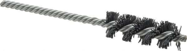 Weiler - 11/16" Diam Helical Nylon Tube Brush - Single Spiral, 0.022" Filament Diam, 2" Brush Length, 5" OAL, 7/32" Diam Shank - Caliber Tooling