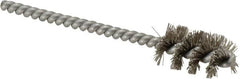 Weiler - 9/16" Diam Helical Stainless Steel Tube Brush - 0.0104" Filament Diam, 1" Brush Length, 3-1/2" OAL, 3/16" Diam Stainless Steel Shank - Caliber Tooling