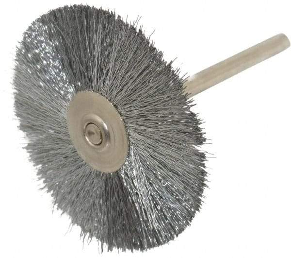 Weiler - 1-1/2" OD, 1/8" Shank Diam, Crimped Steel Wheel Brush - 1/2" Trim Length, 0.005" Filament Diam, 25,000 RPM - Caliber Tooling