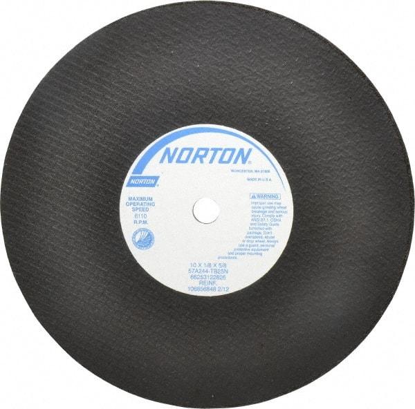 Norton - 10" 24 Grit Aluminum Oxide Cutoff Wheel - 1/8" Thick, 5/8" Arbor, 6,110 Max RPM, Use with Stationary Tools - Caliber Tooling