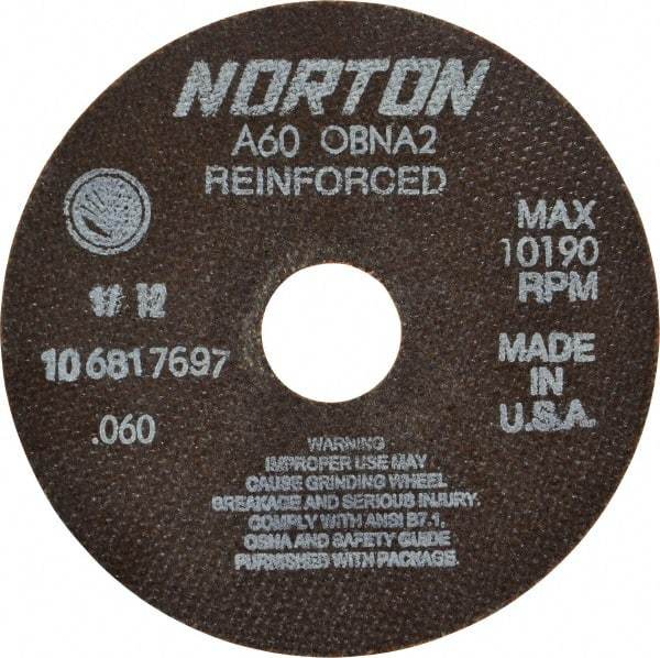 Norton - 6" 60 Grit Aluminum Oxide Cutoff Wheel - 0.06" Thick, 1-1/4" Arbor, 10,190 Max RPM, Use with Circular Saws - Caliber Tooling