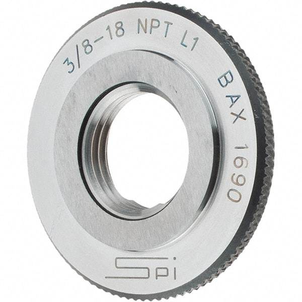 SPI - 3/8-18 Thread, Oil Hardened Non-Shrinking Steel (OHNS), Class L1, Ring Pipe Thread Gage - NPT Thread - Caliber Tooling