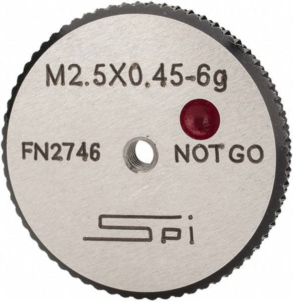 SPI - M2.5x0.45 No Go Single Ring Thread Gage - Class 6G, Oil Hardened Nonshrinking Steel (OHNS), NPL Traceability Certification Included - Caliber Tooling