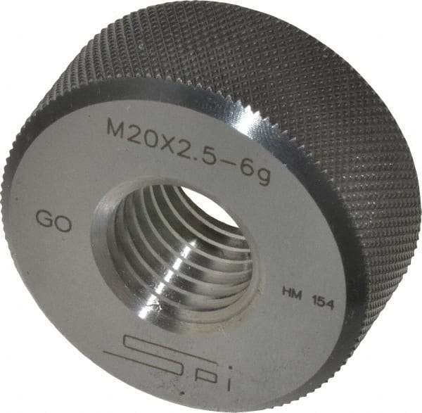 SPI - M20x2.5 Go Single Ring Thread Gage - Class 6G, Oil Hardened Nonshrinking Steel (OHNS), NPL Traceability Certification Included - Caliber Tooling